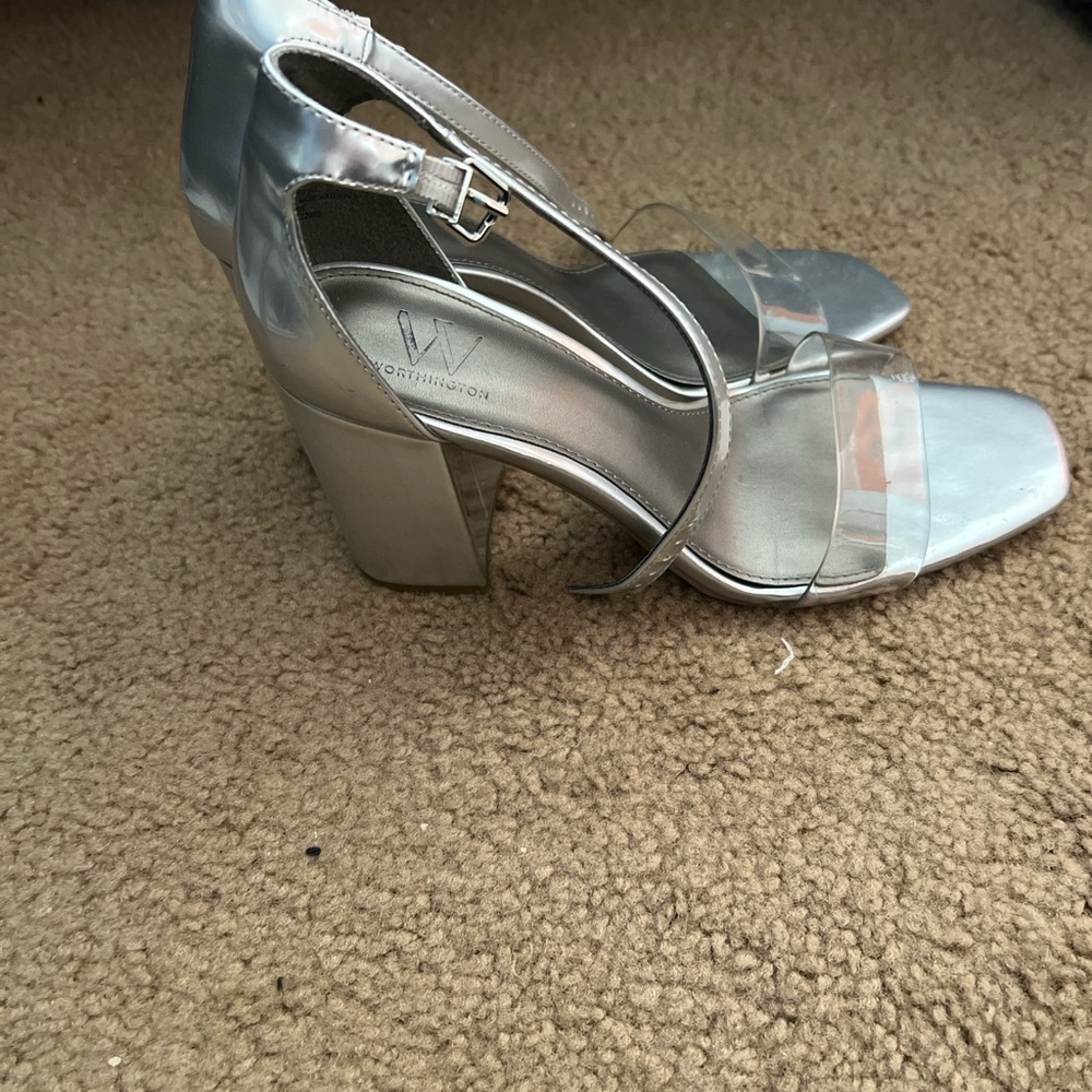 Worthington Silver Metallic Heels with Ankle Strap